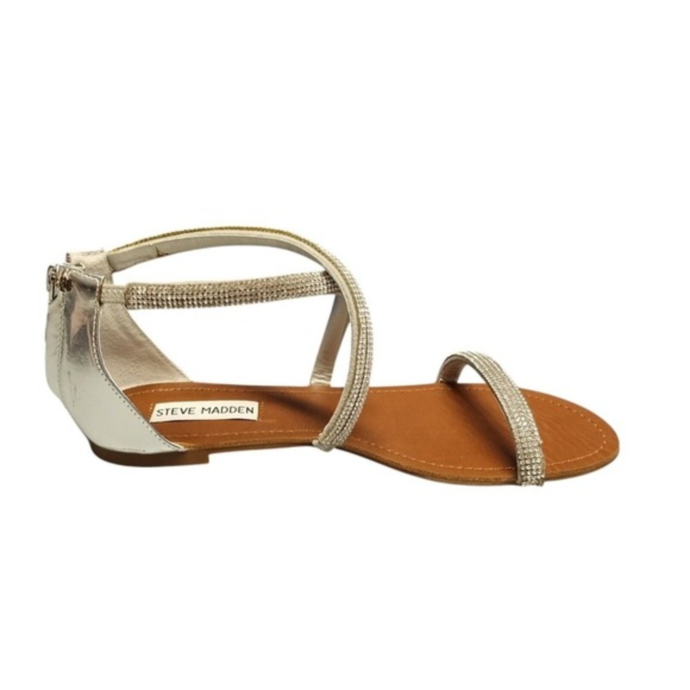Steve Madden Zsaza Gladiator Sandals Womens 7.5‎ Brown Silver Leather Rhinestone